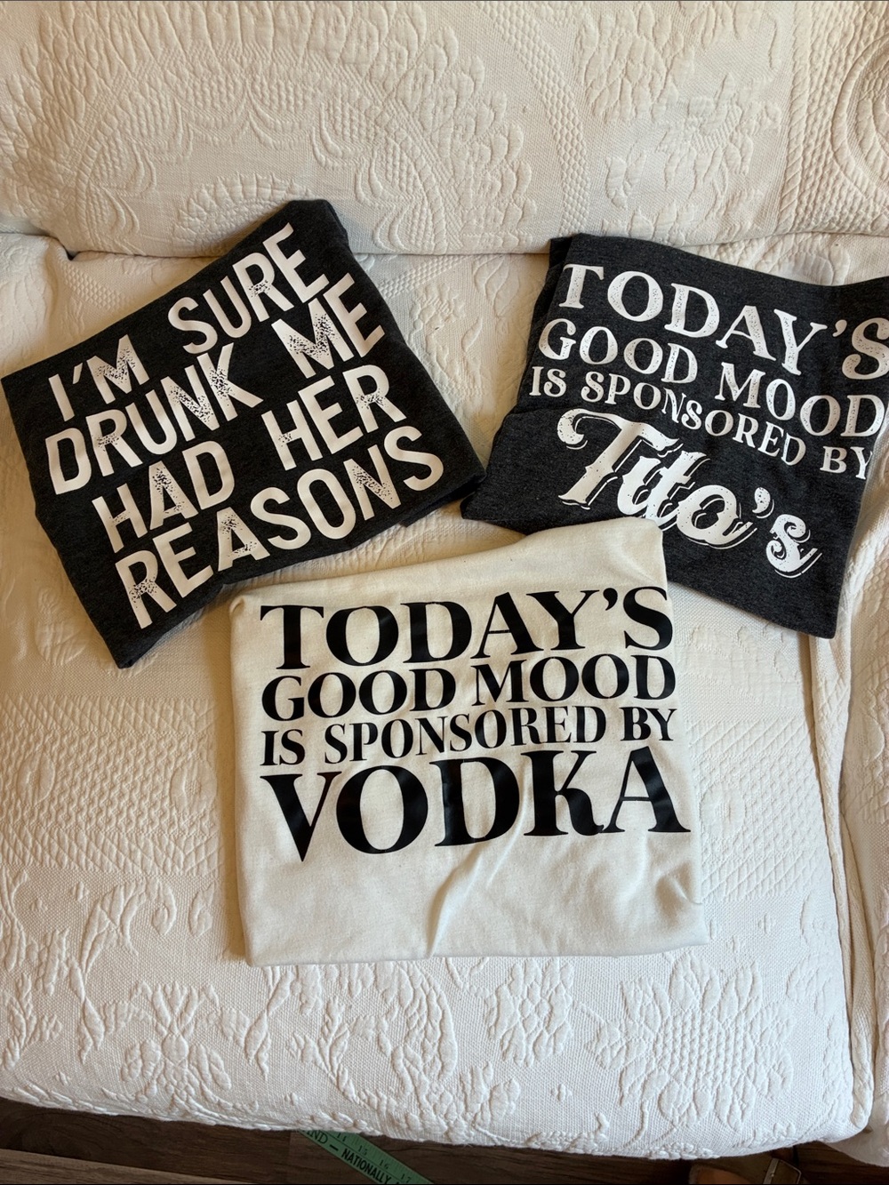 Boozy Shirt Bundle - Gray & White Drink Slogan Tees- Size Medium/Large